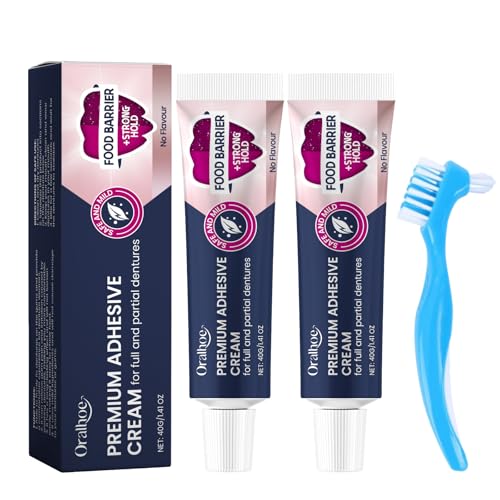 2 Pcs Prothesenkleber Zahnprothesen-Haftmittel Long Lasting Prothesenkleber Secure Prothesenkleber Secure Prothesencreme Prothesenpflegekleber Creme Zur Prothesenanpassung Mit ProthesenzahnbüRste von SNONESIY