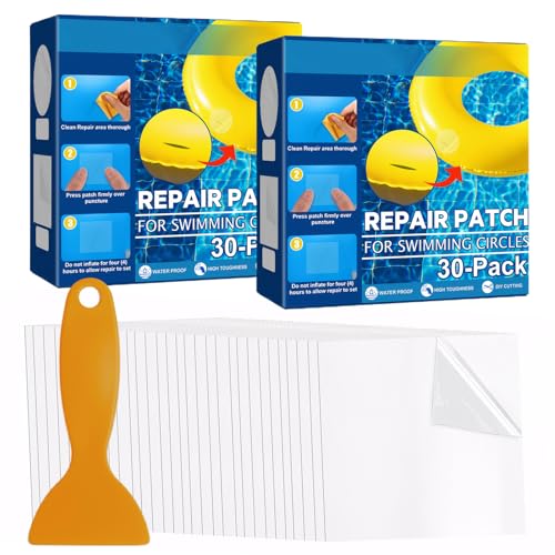 60 Stück Pool Reparaturset Unterwasser,Pool Flicken Unterwasser,6cm×6cm Wasserfest Pool Reparaturset,Selbstklebend Pool Flicken,Geeignet für Schwimmbäder,Schlauchboote,Luftmatratzen,mit 1 Schaber von SNONESIY