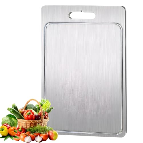SNONESIY Edelstahl Titanium Schneidebrett (25cm*15cm), Doppelseitiges Design, Leicht zu Reinigendes Fleisch- Gemüse- und Obstschneidebrett von SNONESIY