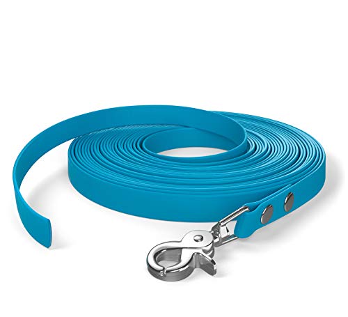 5m Schleppleine, Hundeleine, 1 Karabiner, Cyan-Blau, sehr stabil, schmutz- und wasserabweisend von SNOOT