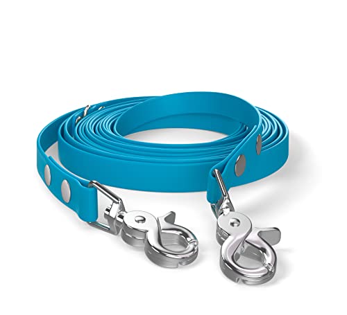 5m Schleppleine, Hundeleine, 2 Karabiner & D-Ring, Cyan-Blau, sehr stabil, schmutz- und wasserabweisend von SNOOT