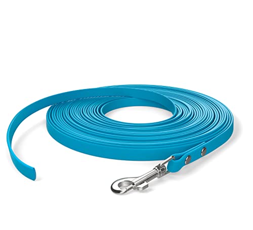 10m Schleppleine, Hundeleine, 1 Karabiner, Cyan-Blau, extra schmal, schmutz- und wasserabweisend von SNOOT