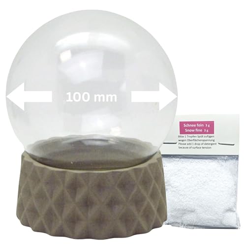 Bastelset DIY Schneekugel Do it Yourself mit 1 x Schnee | Glaskugel Polyresinsockel Sand beige rund kubisch | 100mm Durchmesser | individuell Schüttelkugel Glitzerkugel | 40106 von SNOWGLOBE for you - DO IT YOURSELF