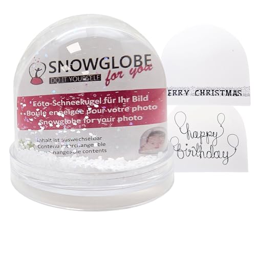 Fotoschneekugel | mit Schnee und Glitzer | Schneekugel mit Foto mit Sockel transparent | B: 9 cm H: 8 cm | Fotogeschenk | Bilderrahmen | 2 Malvorlagen | 50008 von Schneekugelhaus