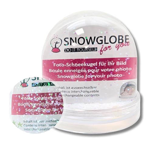 Foto-Schneekugel groß | Inhalt pastellfarbener Glitzer | mit 2 x Bild | Sockel transparent | Breit 9 cm, hoch 8 cm | Fotogeschenk | 50001 von SNOWGLOBE for you - DO IT YOURSELF