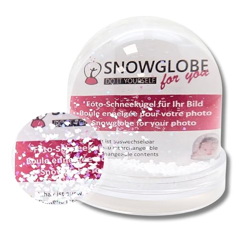 Snowglobe for You | Personalisierte Schneekugel mit Schnee und Glitzer | mit 2 Fotos | Sockel transparent | B: 9 cm H: 8 cm | mit 2 Malvorlagen innen | 50008 von SNOWGLOBE for you - DO IT YOURSELF