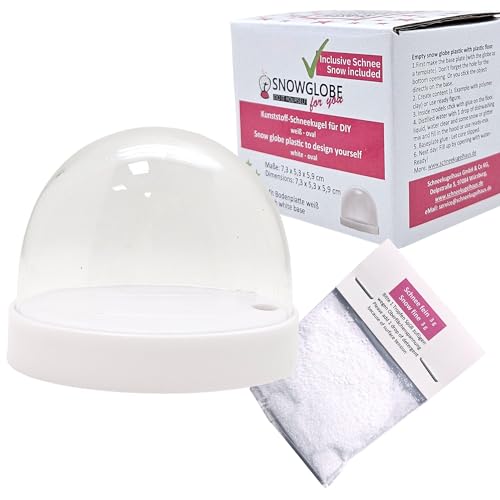 Snowglobe-for-You | Bastelset DIY Schneekugel kombatibel mit FIMO | mit 1 x Schnee | Do it Yourself Schneekugelset Kunststoff | Form oval 72 x 61mm | Sockel weiß | 40133 von SNOWGLOBE for you - DO IT YOURSELF