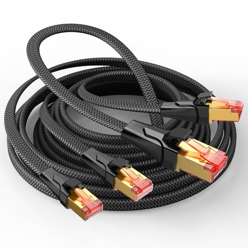 SNOWKIDS 2 Stück Cat 8 LAN Kabel 2m, 40Gbps Netzwerkkabel Hochgeschwindigkeits 2000MHz S/FTP Ethernet Kabel POE Gigabit RJ45 Nylon geflochtener Vergoldeter für PS/5 Router Modem TV Switch Laptop von SNOWKIDS