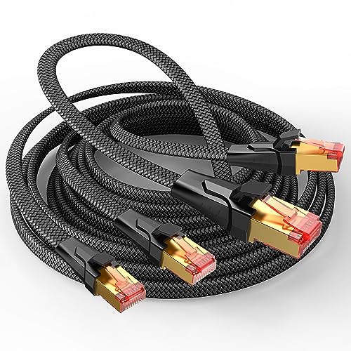 SNOWKIDS 2 Stück Cat 8 LAN Kabel 3m, 40Gbps Netzwerkkabel Hochgeschwindigkeits 2000MHz S/FTP Ethernet Kabel POE Gigabit RJ45 Nylon geflochtener Vergoldeter für PS/5 Router Modem TV Switch Laptop von SNOWKIDS
