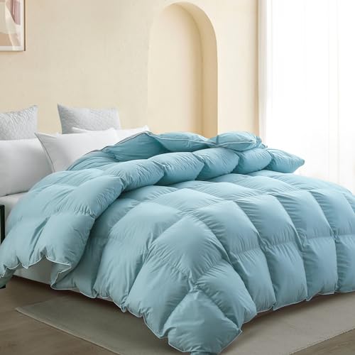 SNOWMAN Luxury White Goose Down Comforter Queen Size 100% Luxury Cotton Cover Down Proof Blue by von SNOWMAN