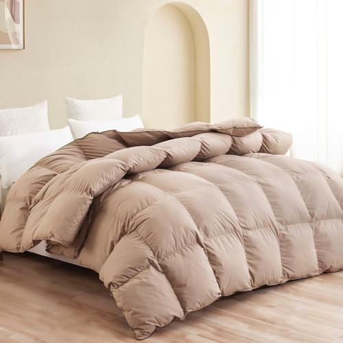 Schneemann luxuriösen Gänsedaunen Tröster King Size 100% Baumwolle Shell mit Ecke tab-extra Warm, Khaki massiv, Khaki, Queen von SNOWMAN