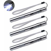 3er-Pack Mini-LED-Taschenlampe, wiederaufladbar über usb, Edelstahl, wasserabweisend, Taschenlampe mit Clip + USB-Kabel für Mechaniker, von SNQ