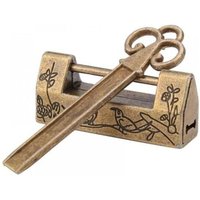 SNQ - 4,21,8 cm Bronze) Vintage Chinesisches Vorhängeschloss, Mini-traditioneller chinesischer Blumenschlüssel mit Vorhängeschloss, chinesischer Stil von SNQ
