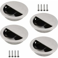 4er-Set silberner Edelstahl-Muldengriff. Runder Schiebetürgriff Ø50mm mit einem halbrunden Loch von 40 x 20mm. Leicht zu ziehen – für Schiebetüren von SNQ