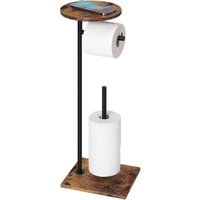 Freistehender Toilettenpapierhalter mit oberer Ablagefläche, stehender Toilettenpapierspender, 4 Ersatzrollen (braunes rundes Holzbrett) von SNQ