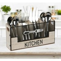 Hauptmodell a Besteckhalter aus Holz mit 4 Fächern, Besteckaufbewahrung für den Tisch, dekorative Besteckaufbewahrung, Besteckkorb, von SNQ