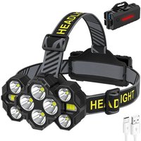 LED-Stirnlampe, 10000 Lumen, wiederaufladbare Stirnlampe, 10 LEDs, 10 Modi, IPX4, wasserdicht, 90° verstellbar, freihändige Stirnlampe für Camping, von SNQ