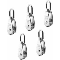 SNQ - M20 Einzelrolle 304 Edelstahl, 20 mm Einzelrollenblockrolle, Kranwirbelhaken, glattes Drahtseil, Kabellast 75 kg/165 lbs (5 Stück) – von SNQ