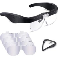 Lupen mit 2 LEDs, am Kopf montierte Lupen, freihändige Headset-Lupe mit 4 abnehmbaren Linsen zum Lesen, für Juweliere, Nähen und Basteln (1,5- bis von SNQ