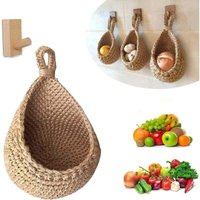 SNQ - Obst- und Gemüsekörbe zum Aufhängen an der Wand, handgewebter Obst- oder Gemüsekorb aus Jute in Tropfenform, hängender Aufbewahrungskorb für von SNQ