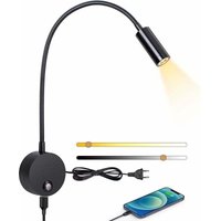 SNQ - Wandleseleuchte, LED-Wand-Nachttischlampe mit dimmbarem Touch-Schalter und USB-Ladeanschluss, 3W 360° drehbares Bettleselicht mit Stecker und von SNQ