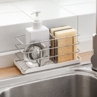 Schwammhalter aus Edelstahl 304, multifunktionaler Organizer für die Küchenspüle, Abtropfschale, Seifenschale, verstellbares Hängebrett von SNQ