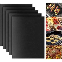 Set mit 5 wiederverwendbaren Grillmatten, antihaftbeschichtet, Zubehör für Gas-, Holzkohle- und Elektrogrills (50 x 40 cm), schwarz von SNQ