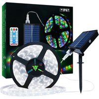 Solar-LED-Lichterkette für den Außenbereich, 5 m, 280 LEDs, IP67, wasserdicht, LED-Streifen, kaltweiß, mit Fernbedienung, 8 Beleuchtungsmodi, 2835 von SNQ