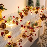 Tannenzapfen-Lichterkette, 2 m, 20 LEDs, Tannenzapfenlichter, Weihnachtsgirlande mit roten Lichtern und Tannenzapfen, batteriebetrieben, von SNQ