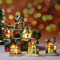 Weihnachtsdorf mit Beleuchtung, LED-Weihnachtslaterne, Weihnachtsdeko, amerikanische Lichterkette, Weihnachtsbasteln, batteriebetrieben (5-teiliges von SNQ