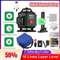 SNQ - x 360° 4D 16 Linien Selbstausgleichender grüner Rotationslaser, vertikal, horizontal, selbstnivellierend, IP54, 2 x 1200 mAh Batterien, mit von SNQ