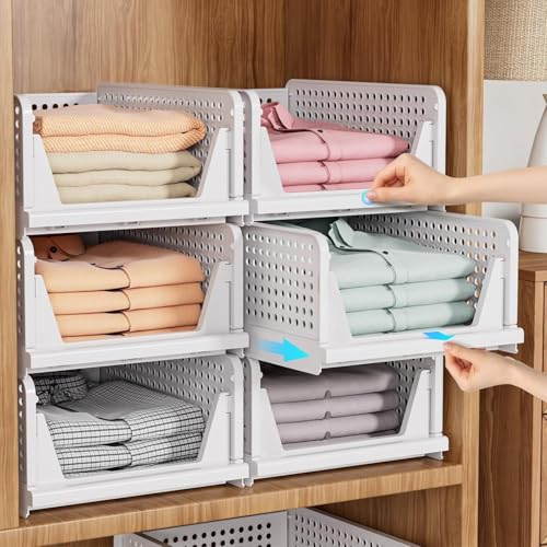 SNSLXH 5 Pack Stapelbar Schrank Kleiderschrank Organizer, Multifunktionale & Faltbare Schrank Organizer für Bad Küche Kleiderschrank Lagerung, Platzsparende Schrank Schublade aufbewahrungsbox, Weiß SNSLXH 5 Pack Stapelbar Schrank Kleiderschrank Organizer, Multifunktionale & Faltbare Schrank Organizer für Bad Küche Kleiderschrank Lagerung, Platzsparende Schrank Schublade aufbewahrungsbox, Weiß von SNSLXH