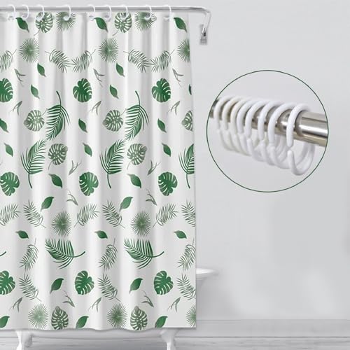 SNSYGN Duschvorhang, 180x200 Grün Blätter Beschwerter Saum Textil Wasserabweisend Waschbar Polyester Stoff Badevorhänge mit Ösen und 8 Duschvorhangringe für Badezimmer, Badewanne von SNSYGN