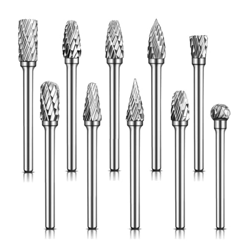 Hartmetall Frässtifte, 10 Stück Doppelschnitt Metallfräser Dremel Schleifaufsätze für Schleifen, Schnitzen, Metallpolieren, Gravieren, Bohren Hartmetall Frässtifte, 10 Stück Doppelschnitt Metallfräser Dremel Schleifaufsätze für Schleifen, Schnitzen, Metallpolieren, Gravieren, Bohren von SNSYGN