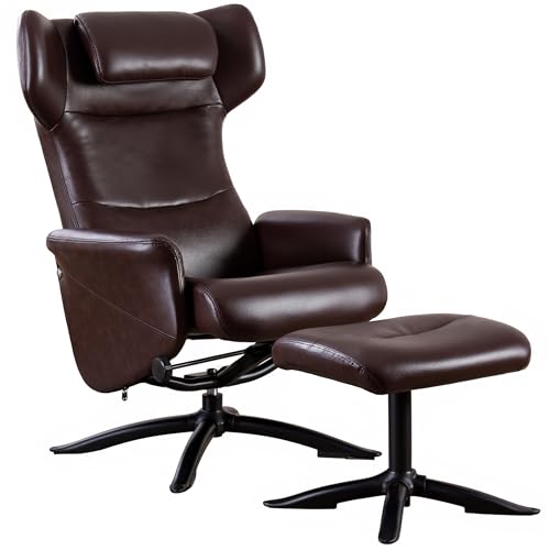 SNUGWAY Relaxsessel mit Ottomane Fußstütze Kunstleder Ultra-Plüsch Schaumstoff 360 Grad Drehstuhl Liegestuhl für Wohnzimmer und Büro von SNUGWAY