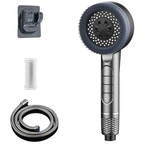 Duschkopf mit Schlauch, Hochdruck Duschkopf mit Massage-Silikon-Bürste, 4 Strahlarten Duschkopf Wassersparend mit Stoppfunktion, mit Handbrause Dusche für Hartes Wasser, Filter Shower Head von SNZ