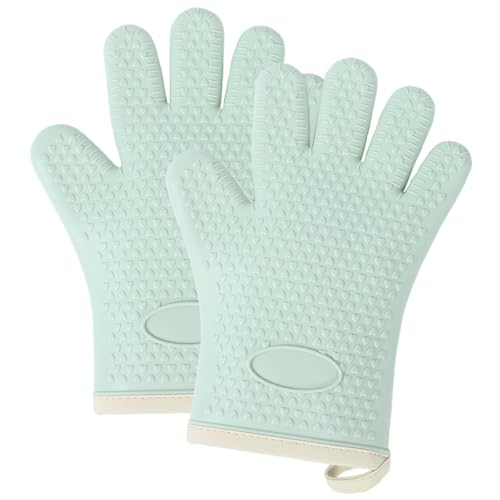 SNZ 2er Ofenhandschuhe - Hitzebeständige Topfhandschuhe und Rutschfestes Backhandschuhe aus Silikon - Küchenhandschuhe für Küche, Backen, BBQ, Auflaufform und Grillen - Hellgrün von SNZ