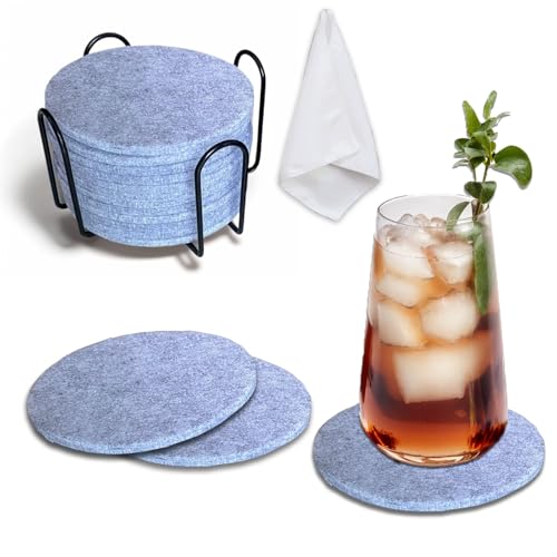 Filzuntersetzer Rund für Gläser 12er Set, Glasuntersetzer in Grau für Getränke, Bar, Tassen, Tischuntersetzer Getränkeuntersetzer mit Halter-Einzigartige Geburtstags Geschenke Muttertagsgeschenk von SNZ