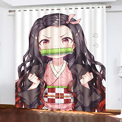 SNcek Demon Slayer Verdunkelungsvorhänge, Japan Anime Verdunkelungsvorhang-Set Demon Slayer Für Jungen Und Mädchen Kinderzimmer (150x166cm(BxH)/ 75x166cmx2,14) von SNcek