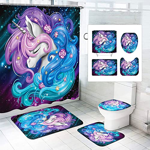 SNcek Anime Duschvorhang 180x200 180x180 Anime Duschvorhänge Wasserdichtes Polyester Cartoons Duschvorhang Shower Curtains 4-teiliges Set (200 x 200 cm,7) von SNcek