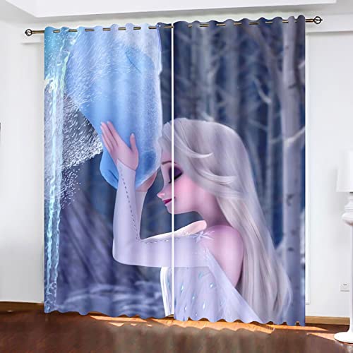 SNcek Frozen Verdunkelungsvorhang-Set, Anime Anna Und ELSA Olaf Vorhänge Blickdicht Für Kinderzimme Wohnzimmer Schlafzimmer Dekoration (100x140cm(BxH)/ 50x140cmx2,10) von SNcek