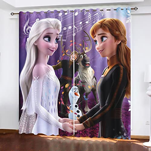 SNcek Frozen Verdunkelungsvorhang-Set, Anime Anna Und ELSA Olaf Vorhänge Blickdicht Für Kinderzimme Wohnzimmer Schlafzimmer Dekoration (100x140cm(BxH)/ 50x140cmx2,11) von SNcek