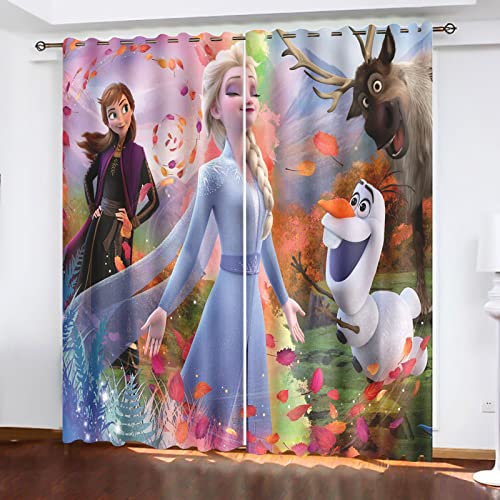 SNcek Frozen Verdunkelungsvorhang-Set, Anime Anna Und ELSA Olaf Vorhänge Blickdicht Für Kinderzimme Wohnzimmer Schlafzimmer Dekoration (100x140cm(BxH)/ 50x140cmx2,14) von SNcek