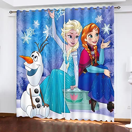 SNcek Frozen Verdunkelungsvorhang-Set, Anime Anna Und ELSA Olaf Vorhänge Blickdicht Für Kinderzimme Wohnzimmer Schlafzimmer Dekoration (100x140cm(BxH)/ 50x140cmx2,15) von SNcek