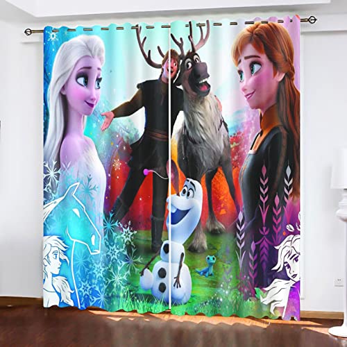 SNcek Frozen Verdunkelungsvorhang-Set, Anime Anna Und ELSA Olaf Vorhänge Blickdicht Für Kinderzimme Wohnzimmer Schlafzimmer Dekoration (100x140cm(BxH)/ 50x140cmx2,2) von SNcek