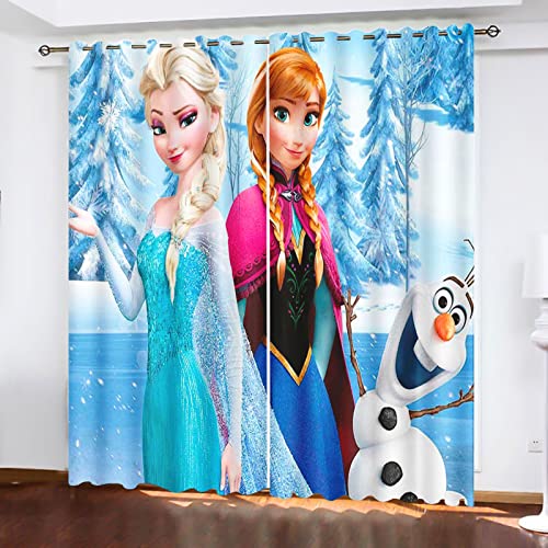 SNcek Frozen Verdunkelungsvorhang-Set, Anime Anna Und ELSA Olaf Vorhänge Blickdicht Für Kinderzimme Wohnzimmer Schlafzimmer Dekoration (100x140cm(BxH)/ 50x140cmx2,7) von SNcek