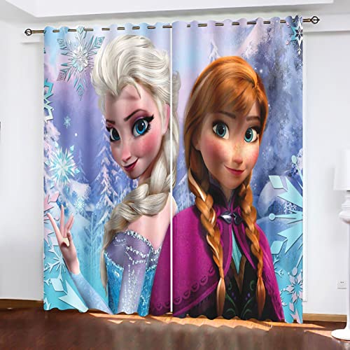 SNcek Frozen Verdunkelungsvorhang-Set, Anime Anna Und ELSA Olaf Vorhänge Blickdicht Für Kinderzimme Wohnzimmer Schlafzimmer Dekoration (100x140cm(BxH)/ 50x140cmx2,8) von SNcek