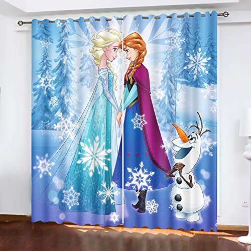 SNcek Frozen Verdunkelungsvorhang-Set, Anime Anna Und ELSA Olaf Vorhänge Blickdicht Für Kinderzimme Wohnzimmer Schlafzimmer Dekoration (100x140cm(BxH)/ 50x140cmx2,9) von SNcek