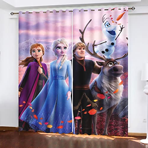 SNcek Frozen Verdunkelungsvorhang-Set, Anime Anna Und ELSA Olaf Vorhänge Blickdicht Für Kinderzimme Wohnzimmer Schlafzimmer Dekoration (150x166cm(BxH)/ 75x166cmx2,12) von SNcek