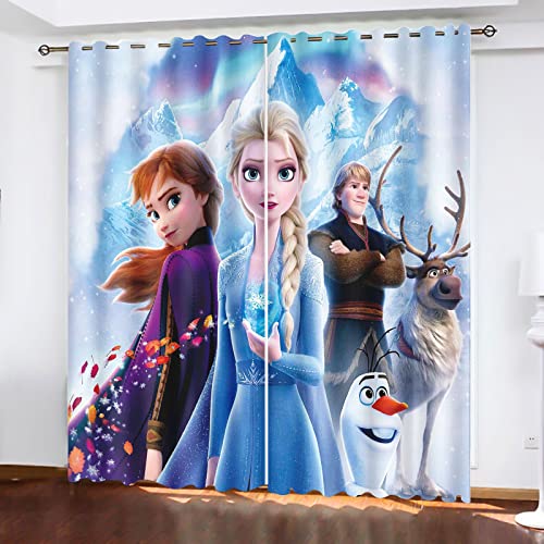 SNcek Frozen Verdunkelungsvorhang-Set, Anime Anna Und ELSA Olaf Vorhänge Blickdicht Für Kinderzimme Wohnzimmer Schlafzimmer Dekoration (150x166cm(BxH)/ 75x166cmx2,13) von SNcek